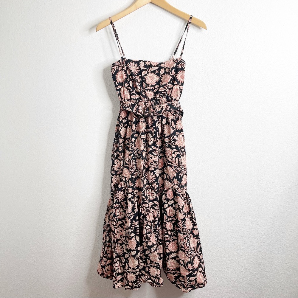 Lusana Nuuly Black Floral Midi Dress Size Medium - Picture 2 of 5